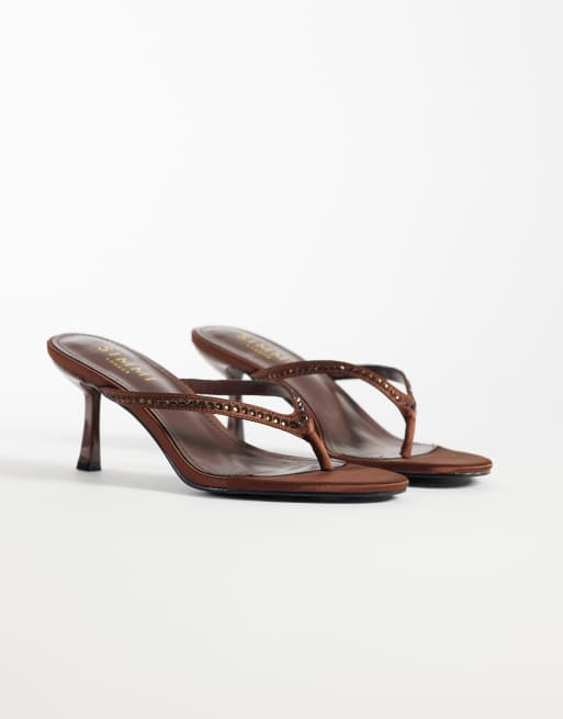 Simmi London - Iris - Teensandalen met hak en versiering in bruin, 2 van 4