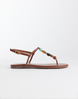 Simmi Shoes Simmi London Ishah Flat Sandals With Stones In Brown