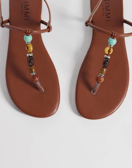 Simmi London Ishah flat sandals with stones in tan, 3 of 4