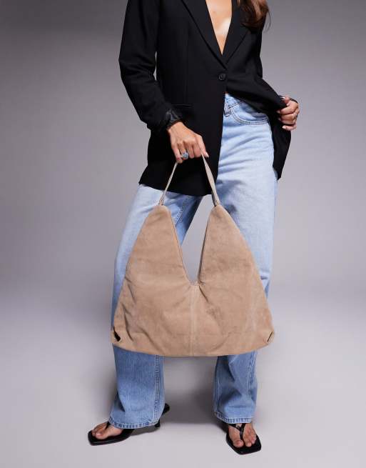 Simmi London Isla large faux suede shoulder bag in beige, 2 of 4