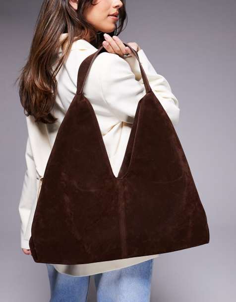 Simmi London Isla large faux suede shoulder bag in brown - view 1
