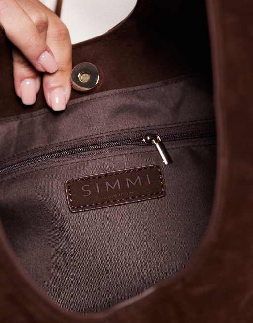 Simmi London Isla large faux suede shoulder bag in brown, 3 of 4
