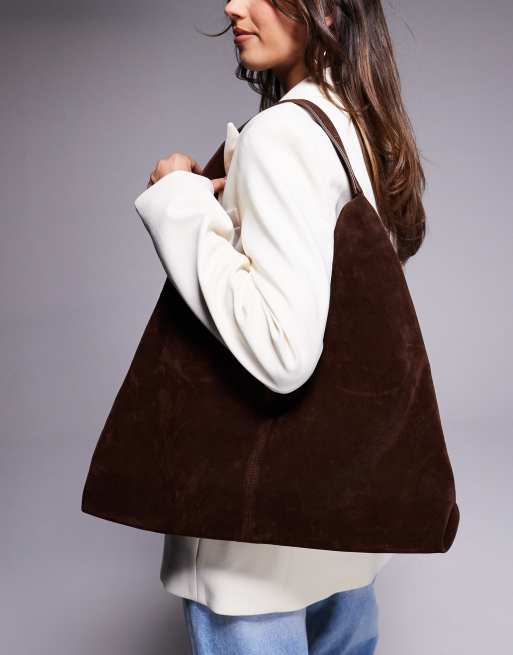 Simmi London Isla large faux suede shoulder bag in brown, 4 of 4