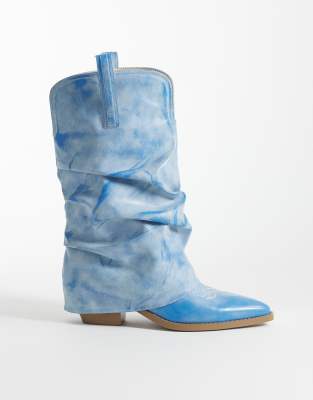 Simmi London - Ituama - Ankle-Boots in Blau mit niedrigem Umschlag Blau 37