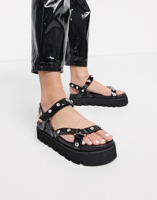 Simmi London Izzie chunky embellished sporty sandals in black