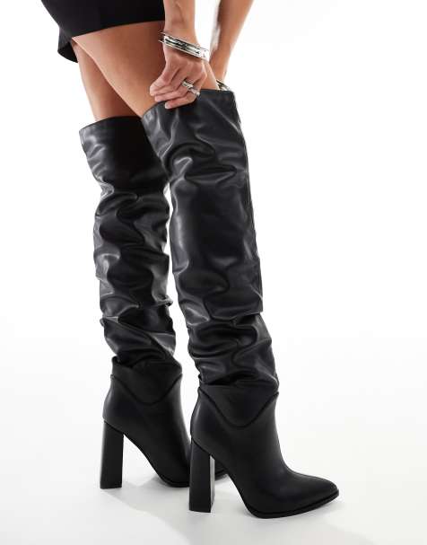 Simmi London Jacq Over the Knee Rouched Boot in Black - view 1