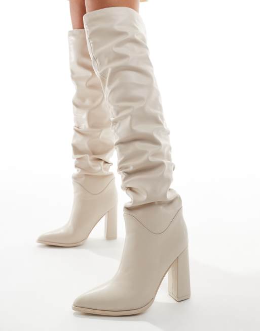 Cream suede over the knee boots best sale