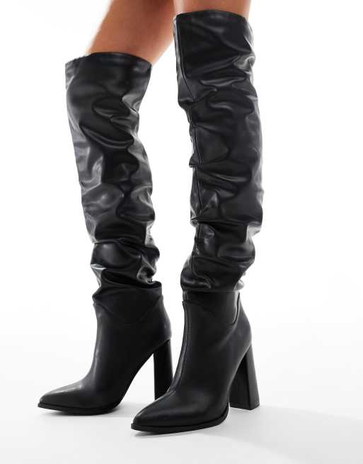 Simmi London Jacq Over the Knee Rouched Boot in Black