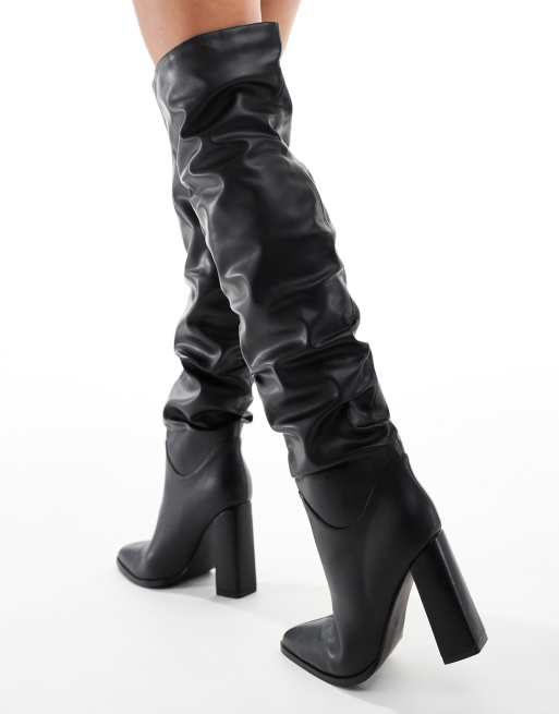 Simmi London Jacq Over the Knee Rouched Boot in Black