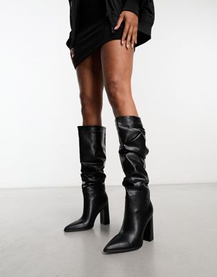 Simmi London Jacques ruched knee boots in black | ASOS