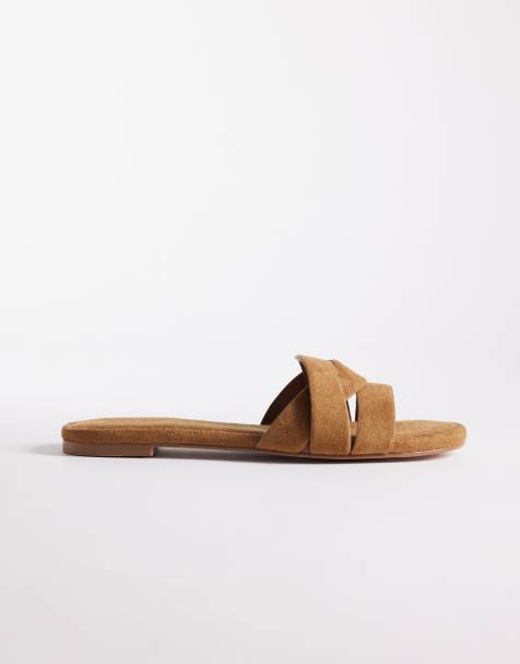 Simmi London - Jade - Gyldenbrune flade sandaler i imiteret ruskind - view 1