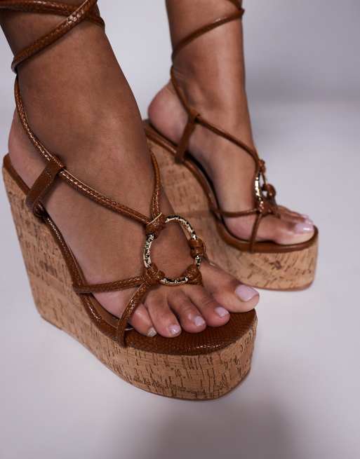 Simmi London Jadey strappy high heeled wedges in brown