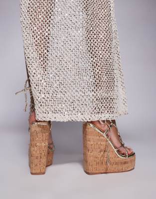 Simmi Shoes Simmi London Jadey Strappy High Heeled Wedges In Gold