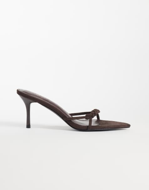 Simmi London Jamala braided heeled mules in brown suedette - view 1