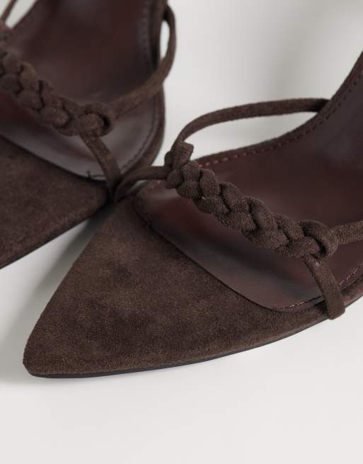 Simmi London Jamala braided heeled mules in brown suedette, 3 of 4