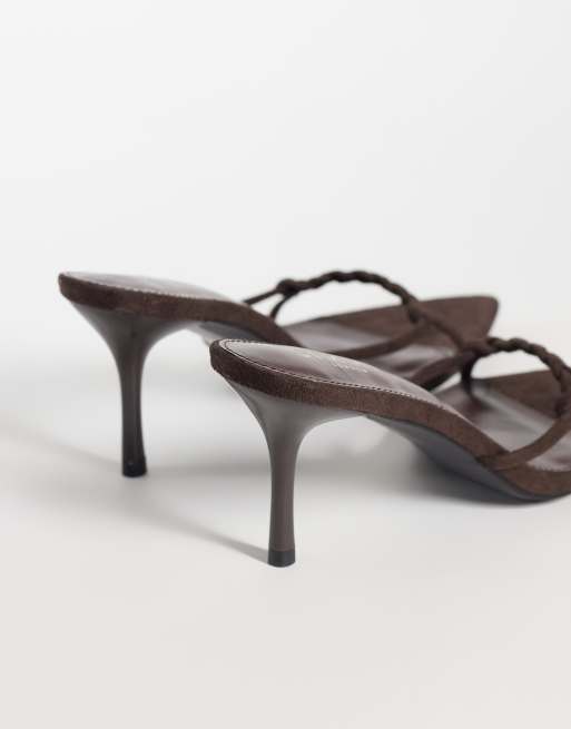 Simmi London Jamala braided heeled mules in brown suedette, 4 of 4