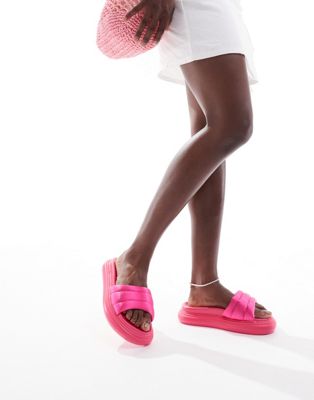 Simmi London jaslynn  padded chunky flatform sandals in pink satin