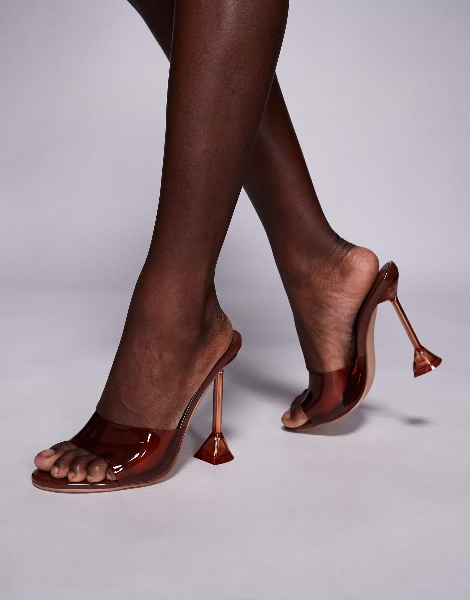 simmi london jazzy perspex high heeled sandal in brown