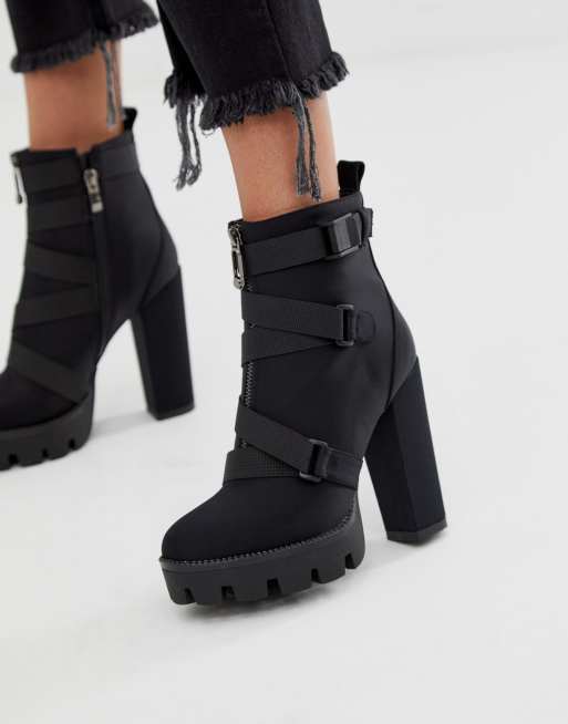 Simmi London Jemma black lycra chunky heeled ankle boots ASOS