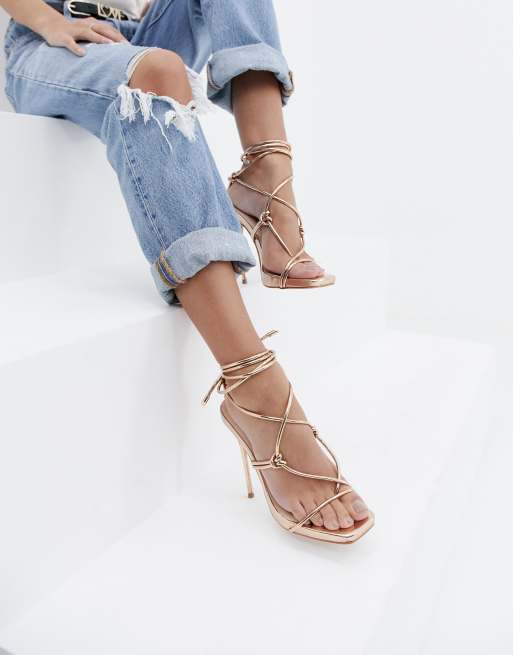 Rose gold tie store up sandals