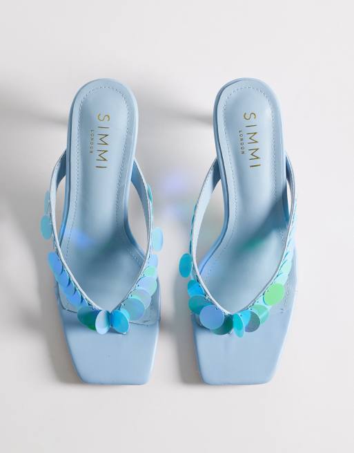 Simmi London - Jenny - Sandali infradito blu con tacchetti a spillo e paillettes, 2 di 4