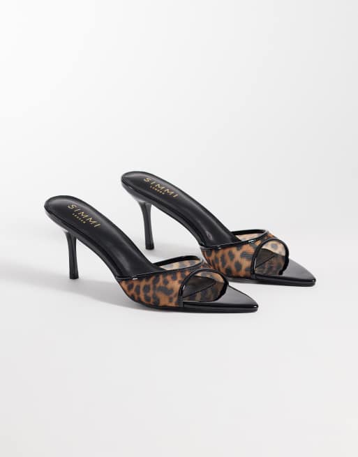 Simmi London Jessyca heeled mules in leopard mesh , 2 of 4