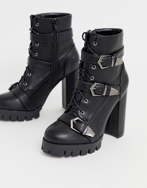 Simmi London Jodie black chunky buckle detail boots