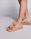 [SIMMI Shoes] Simmi London Johanna raffia sandals with flower detail in natural-Neutral 39 Natural raffia