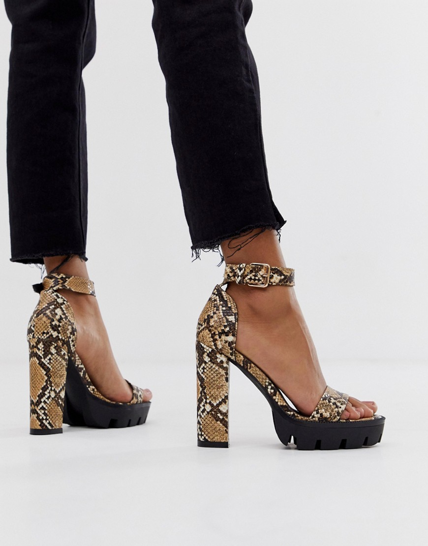 Simmi London Jordan snake chunky heeled sandals-Beige