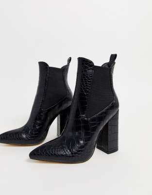 croc effect ankle boots