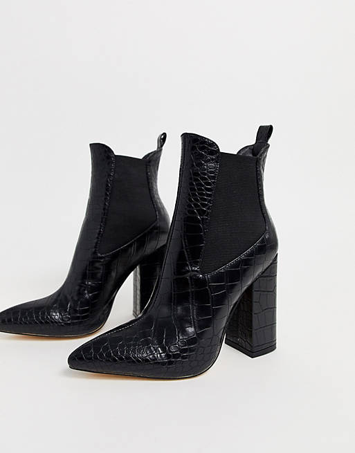 Simmi London Joyce heeled ankle boots in black croc ASOS