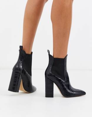 black croc heeled ankle boots