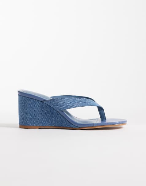 Simmi London - Jules - Sandali infradito con zeppa in denim blu - view 1
