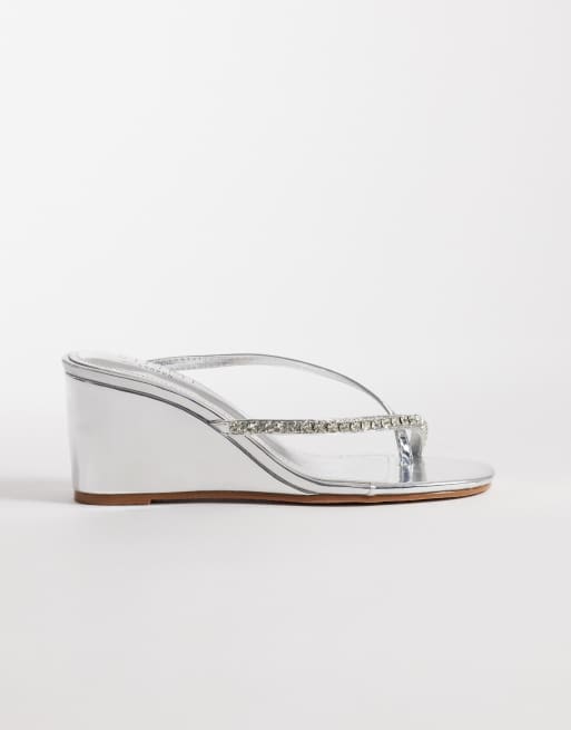 Simmi London - Julie - Sandali con zeppa color argento con decorazioni