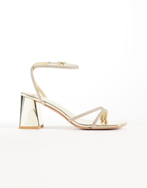 SIMMI London - Juliette - Sandalen met lage blokhak, brede pasvorm en siersteentjes in goud - view 1