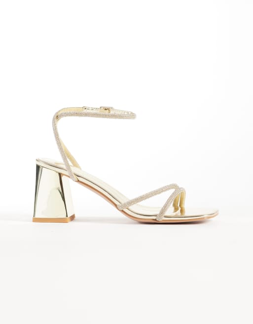 Simmi London - Juliette - Sandali color oro a specchio con tacco basso largo e strass, 1 di 4