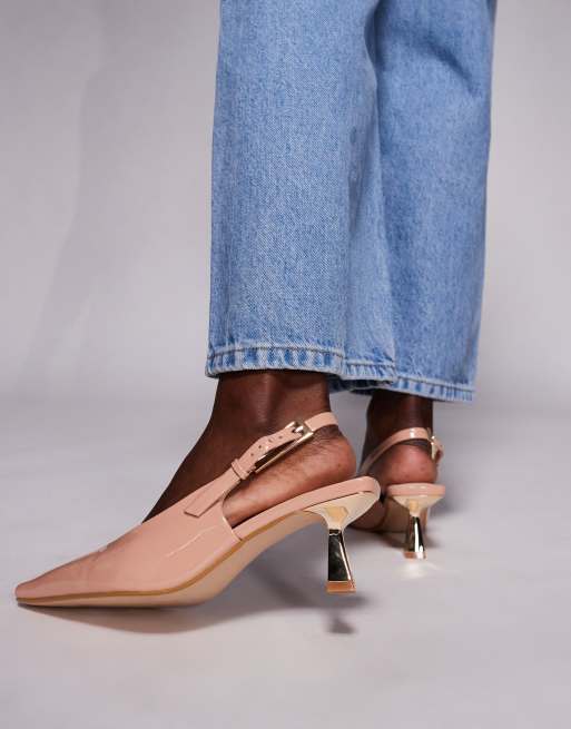 Simmi London June pointed slingback kitten heels in beige patent, 2 of 4
