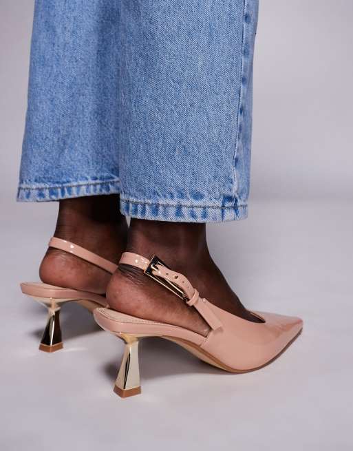 Simmi London June pointed slingback kitten heels in beige patent, 4 of 4