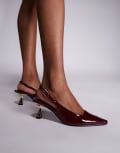 [SIMMI Shoes] Simmi London June pointed slingback kitten heels in burgundy patent-Red 37 BURGUNDY