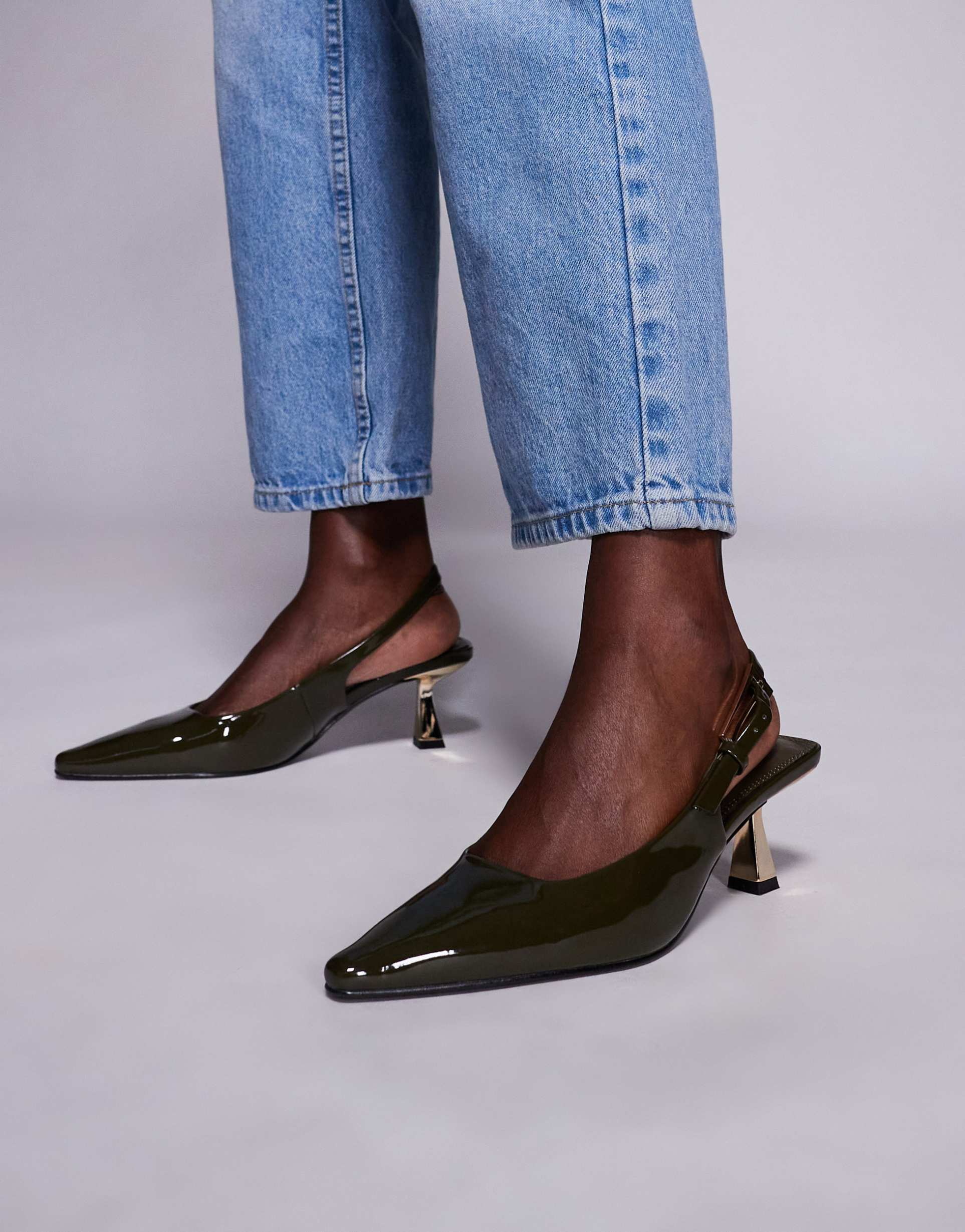 simmi london june pointed slingback kitten heels in olive patent