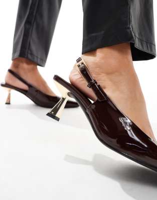 Simmi Wide Fit Simmi London June Wide Fit Pointed Slingback Kitten Heels In Brown