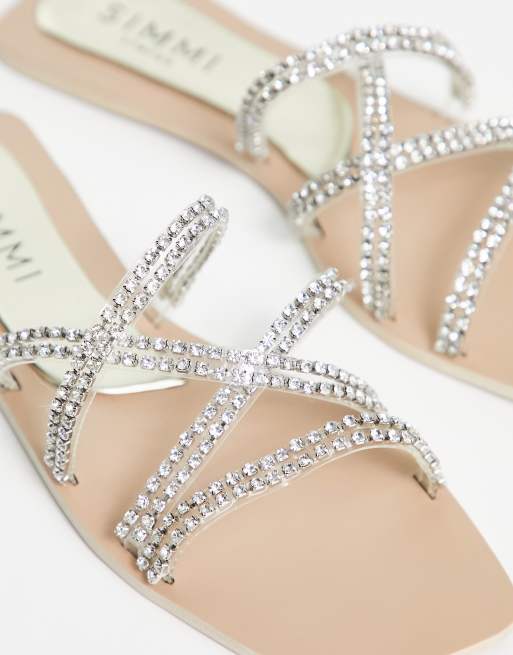 Sparkly flat sandals store for wedding