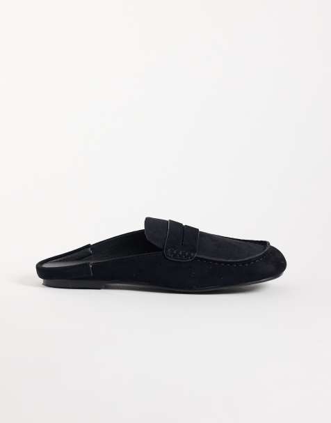 Simmi London Kaiya loafer mules in black Suedette - view 1