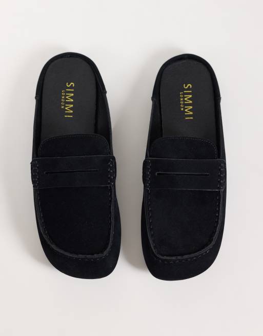 Simmi London Kaiya loafer mules in black Suedette, 2 of 4