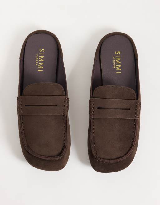 Simmi London Kaiya loafer mules in brown Suedette, 2 of 4