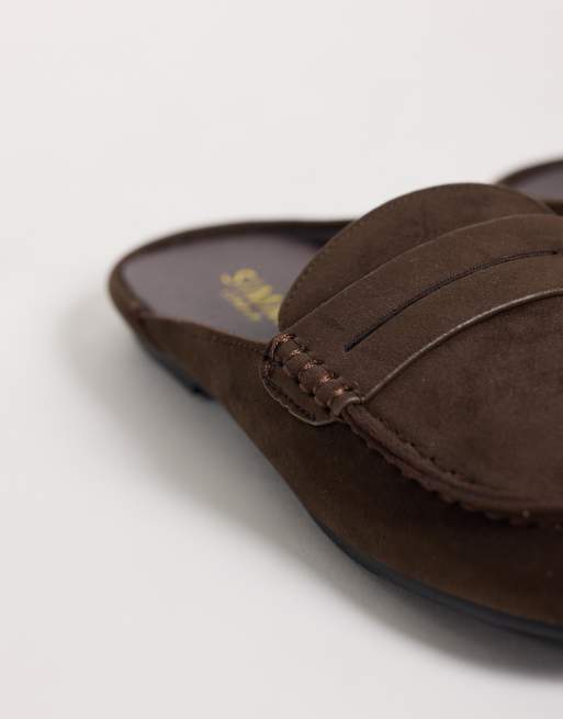 Simmi London Kaiya loafer mules in brown Suedette, 3 of 4