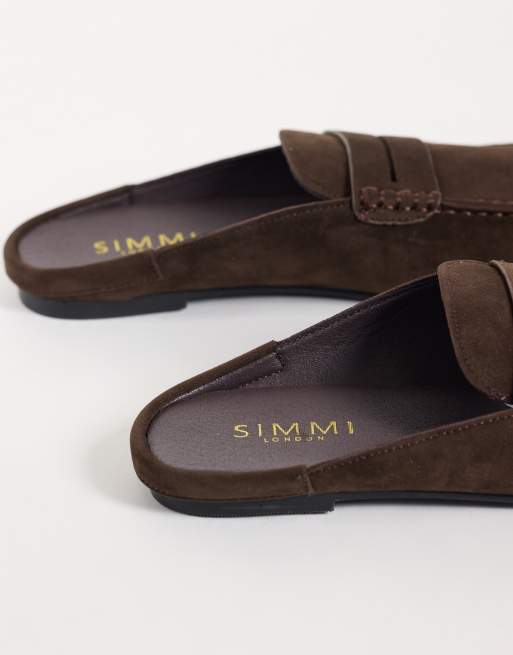 Simmi London Kaiya loafer mules in brown Suedette, 4 of 4