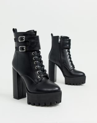 black chunky lace up boots