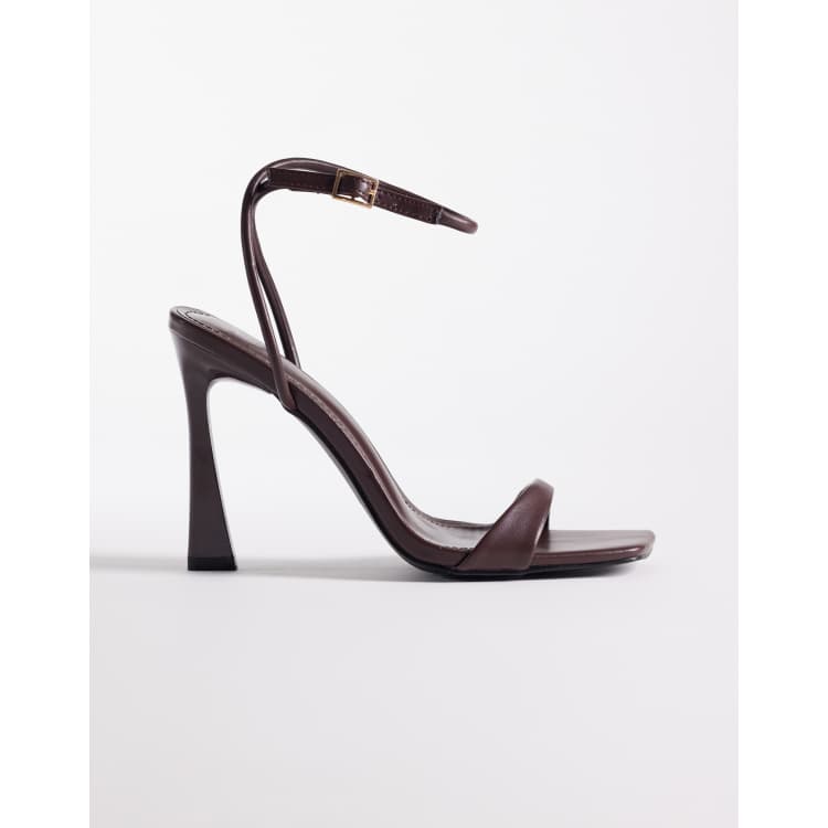 Simmi London Kareena barely there heeled sandals in chocolate | ASOS
