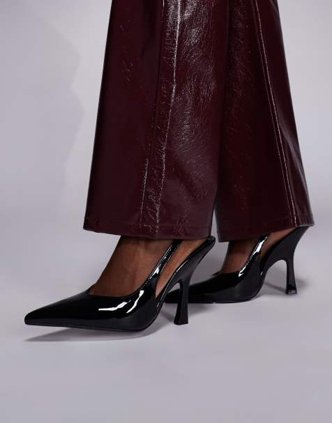 Simmi London Keely slingback heeled shoes in black patent - view 1